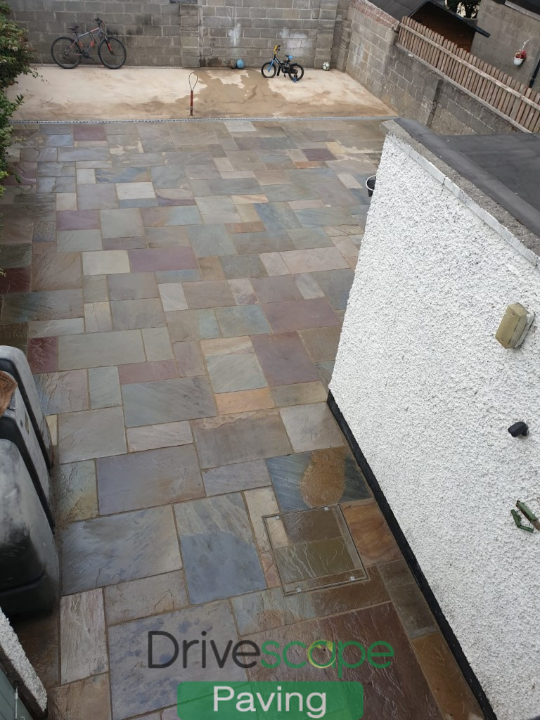 Indian Sandstone Patio with Concrete Shed Base in Swords, Dublin