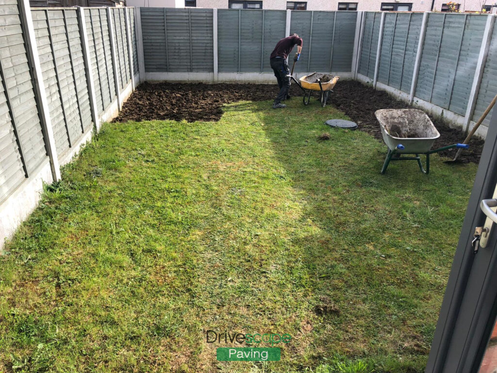 Silver Granite Patio with New Shed Base in Hansfield Wood, Dublin