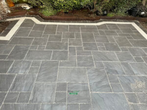 Patio with Charcoal Belvedere Slabs and Two-Toned Borderline in Clonsilla, Dublin