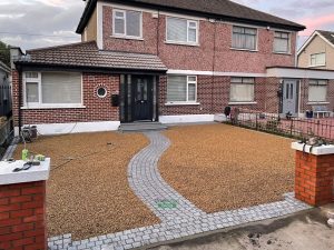 Gravel Driveway with Cobbled Pathway and Apron and Granite Step in Raheny, Dublin