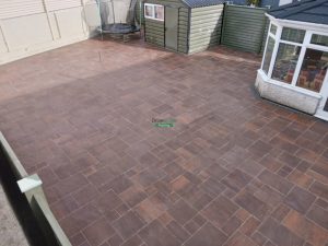 Patio with Gold Belvedere Slabs and Black Corrib Border in Drogheda, Co. Louth