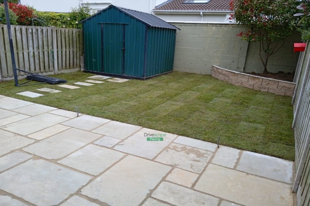 Limestone Slabbed Patio with Raised Flower Bed and Roll-On Turf in Donabate, Co. Dublin (3)