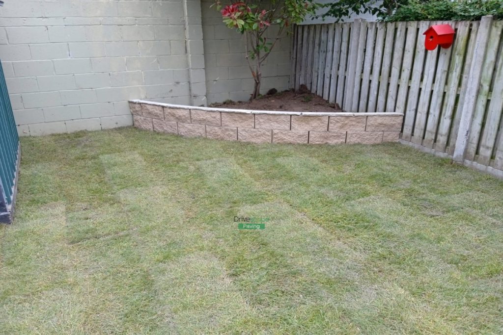 Limestone Slabbed Patio with Raised Flower Bed and Roll-On Turf in Donabate, Co. Dublin (4)