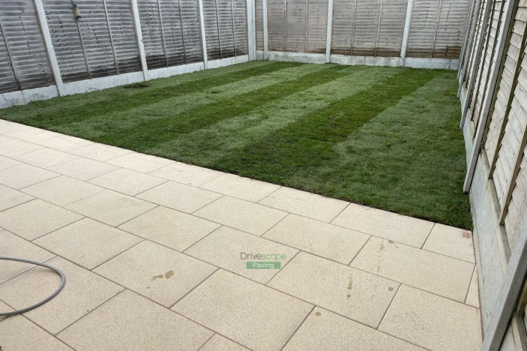 Patio with Buff Granite Slabs and Roll-On Turf in Hansfield Wood, Dublin (4)