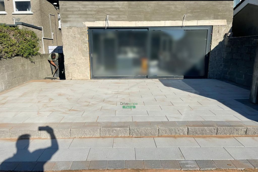 Raised Patio with Silver Newgrange Granite Slabs and Black Corrib Borderline in Ashtown, Dublin