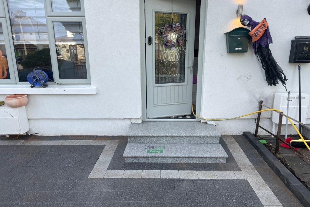 Driveway with Granite Corrib Paving, New Doorstep and Pillars in Clontarf, Co. Dublin (4)