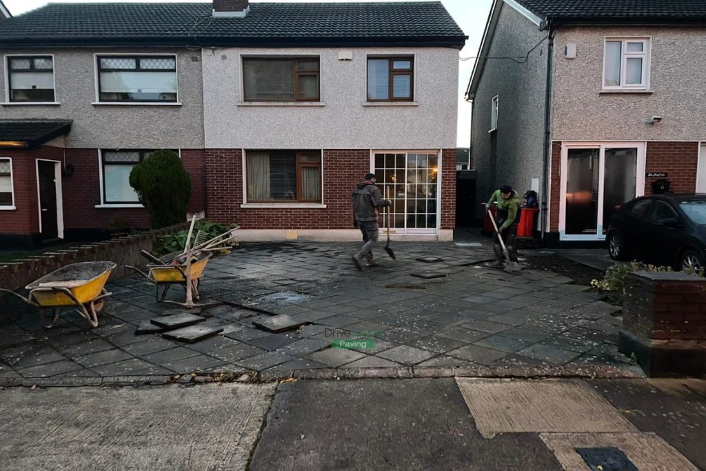 Driveway with Corrib Paving, New Wall and Pillar in Whitehall, Dublin (1)