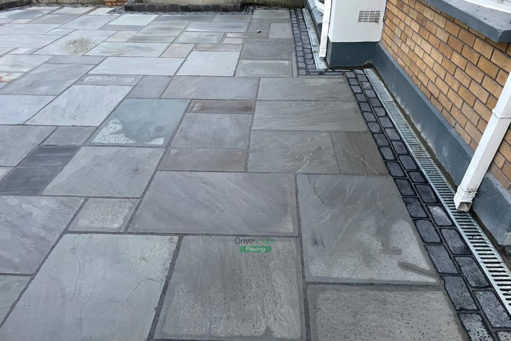 Driveway with Kandla Grey Limestone Slabs and Cobblestone Border in Hartstown, Dublin (9)