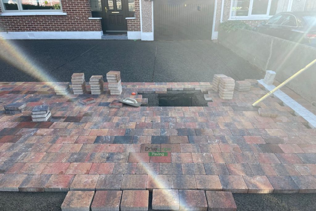 Driveway with Tobermore Block Paving, Granite Borderlines and New Pillar in Clontarf, Dublin (4)