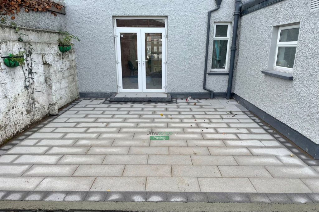 Patio with Newgrange Granite Slabs and Black Granite Borderline in Blanchardstown, Dublin