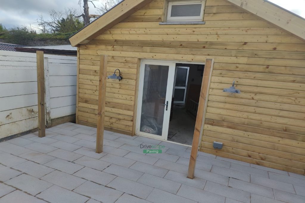 Newgrange Granite Slabbed Patio with Treated Posts in Celbridge, Co. Kildare