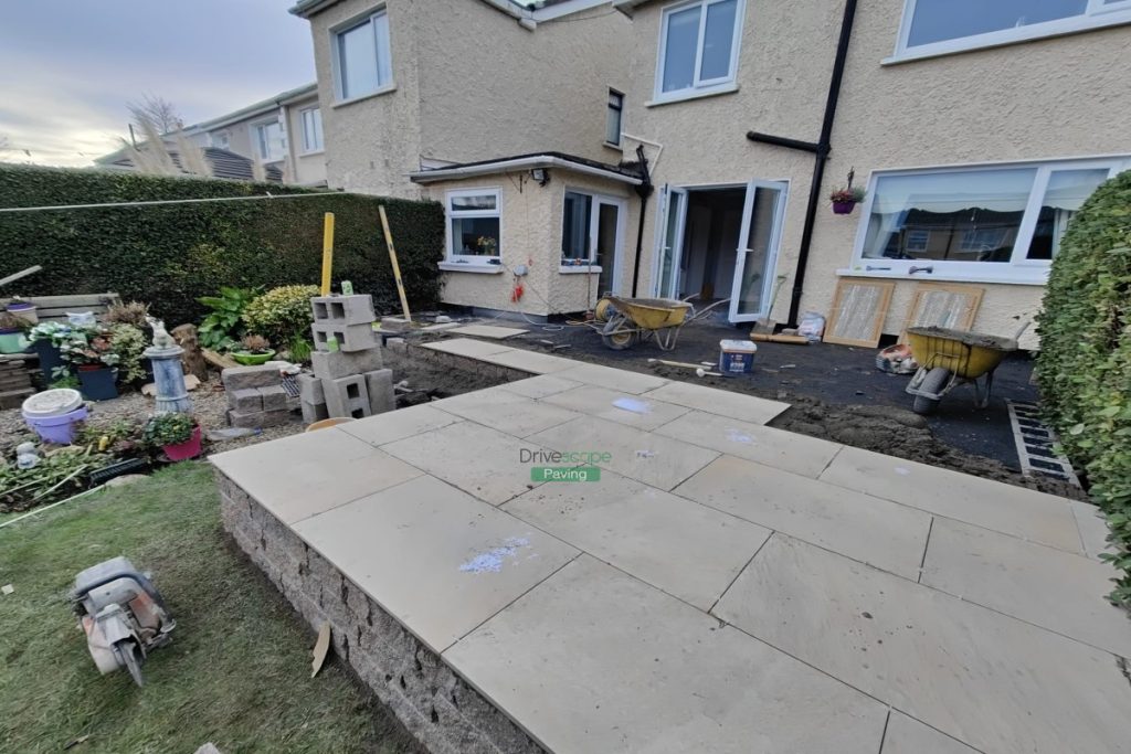 Porcelain Tiled Raised Patio with Connemara Walling in Dublin (6)