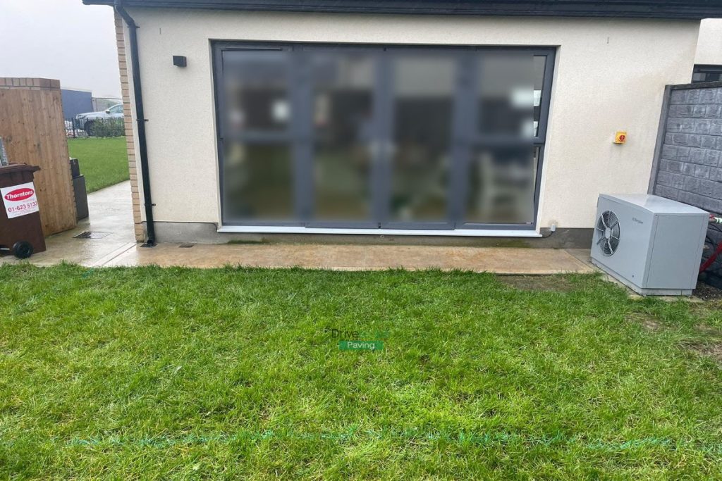 Patio with Tumbled Limestone Slabs and Brick Border in Dunshaughlin, Co. Meath (5)