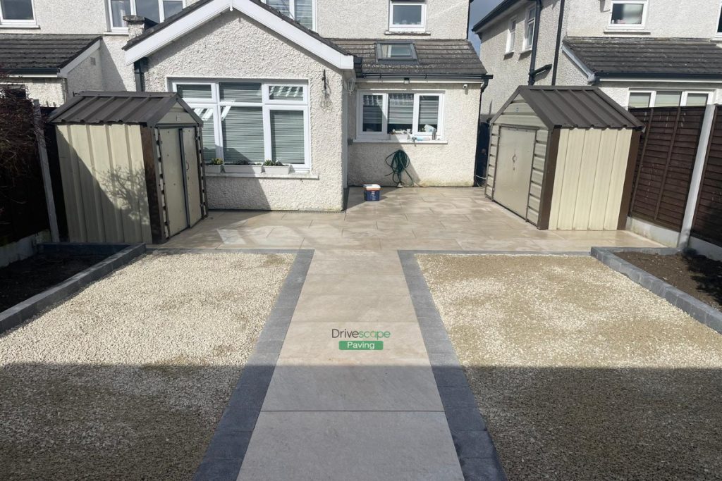 Porcelain Tiled Patio with Granite Borderlines and Gravel in Celbridge, Co. Kildare