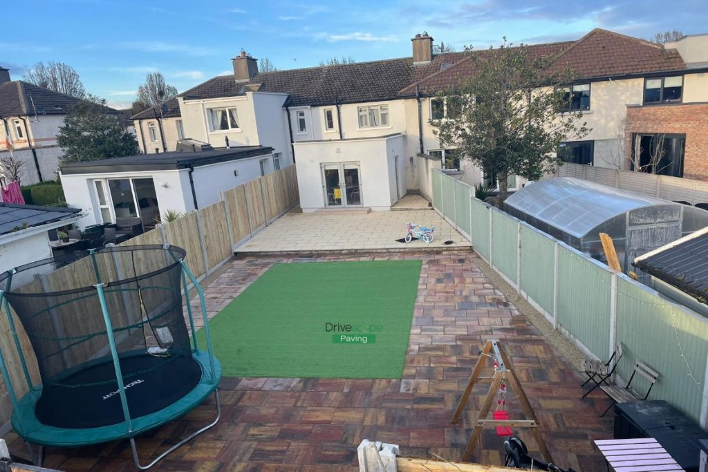 Raised Patio with Buff Granite and Classic Rustic Slabs, New Fencing and Artificial Grass in Clontarf, Dublin (8)