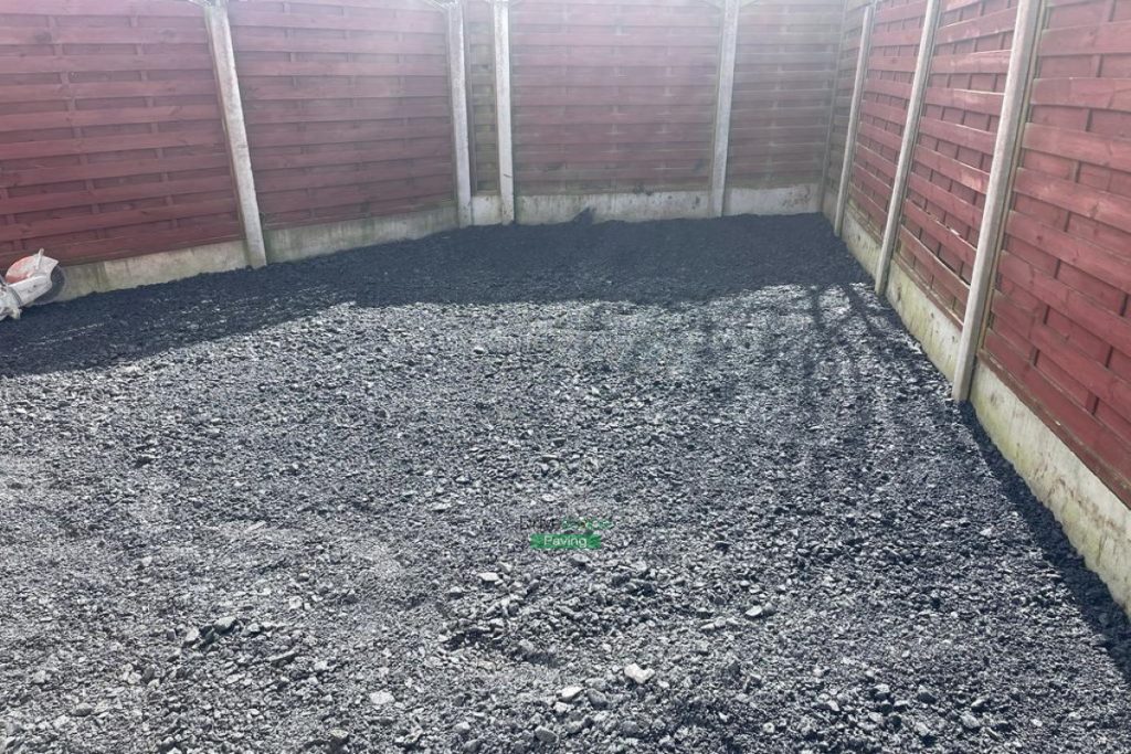 Silver Granite Slabbed Patio with Lismore Kerbing and Concrete Shed Base in Clonee, Co. Dublin (6)