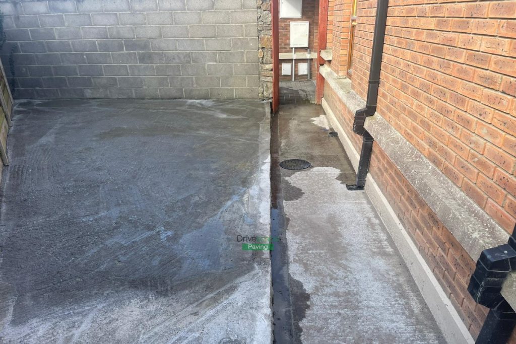 Silver Granite Slabbed Patio with Lismore Kerbing and Concrete Shed Base in Clonee, Co. Dublin (8)