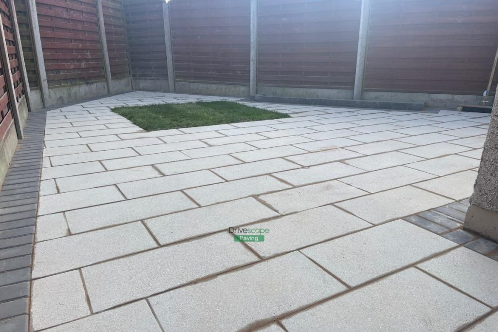 Silver Granite Slabbed Patio with Lismore Kerbing and Concrete Shed Base in Clonee, Co. Dublin (9)