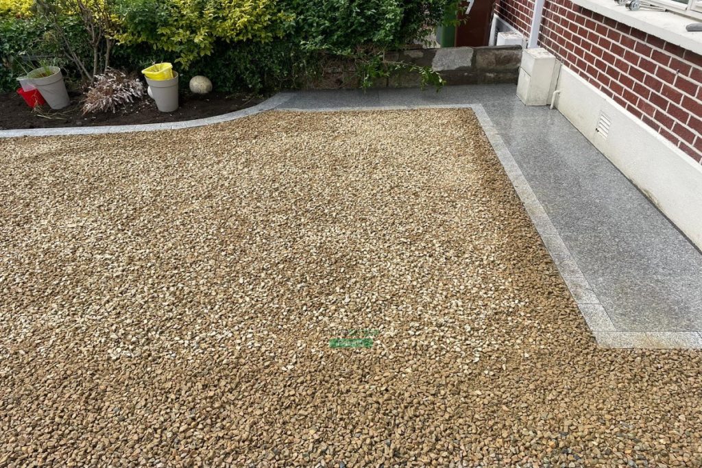 Driveway with Ballylusk Gravel, Natural Granite Slabs and Bullnose Step in Stillorgan, Dublin (9)
