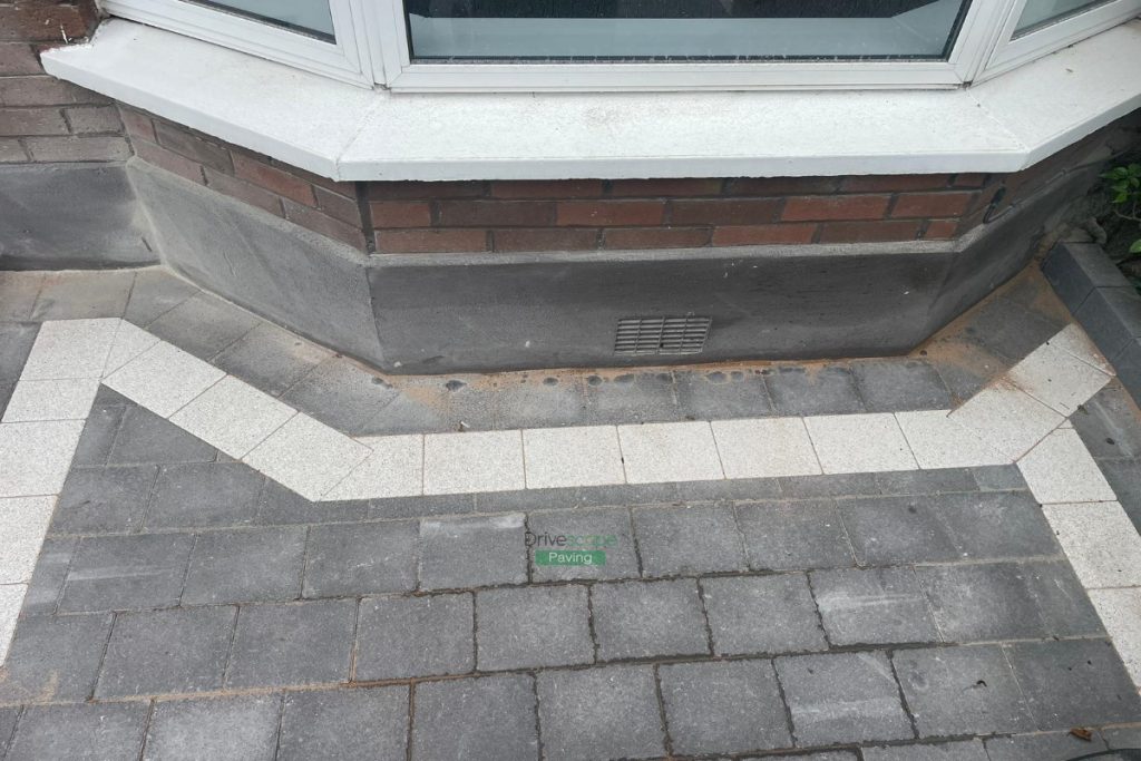 Driveway with Charcoal and Silver Corrib Paving, Granite Step and Flowerbeds in Dublin (4)