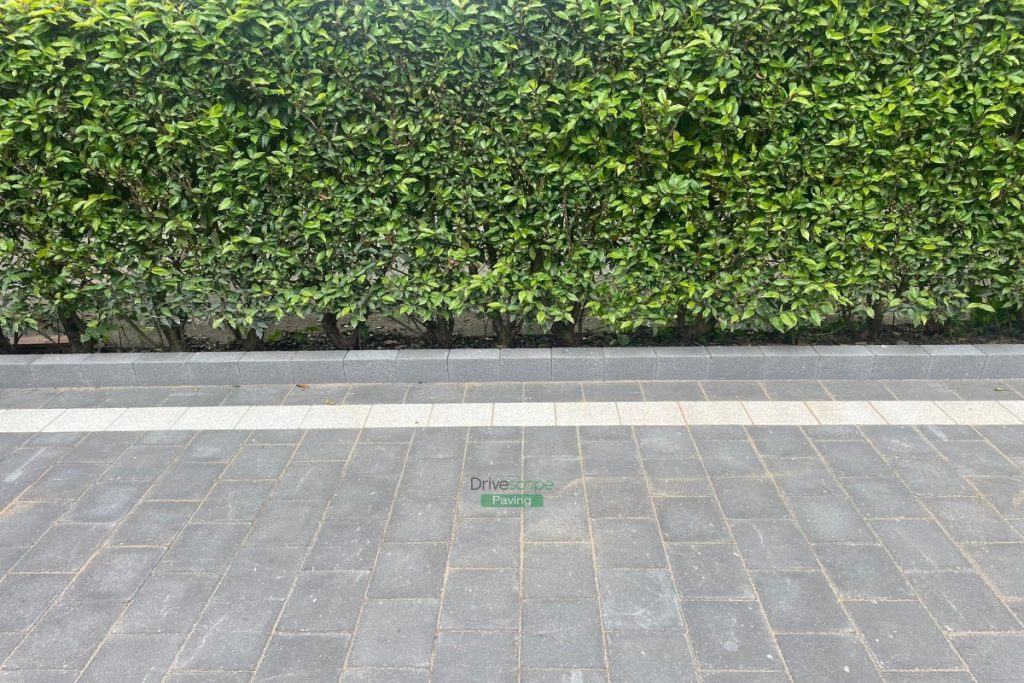 Driveway with Charcoal and Silver Corrib Paving, Granite Step and Flowerbeds in Dublin (5)