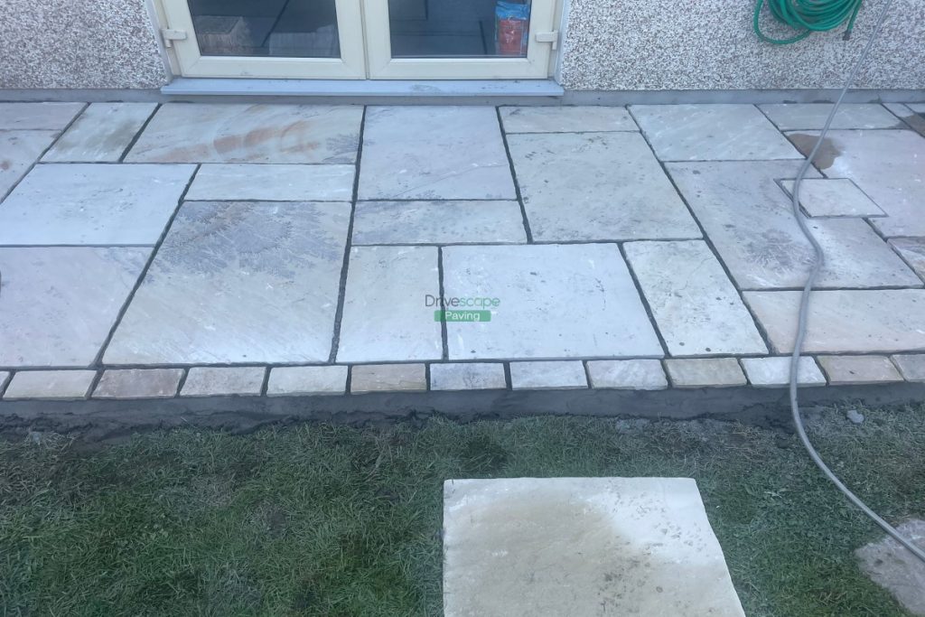 Patio with Mint Indian Sandstone Slabs in Hansfield Wood, Dublin (1)