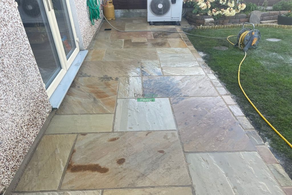 Patio with Mint Indian Sandstone Slabs in Hansfield Wood, Dublin (2)