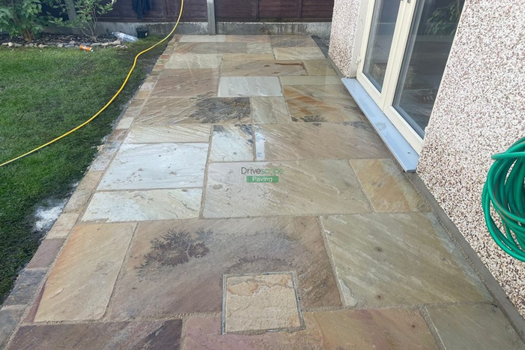 Patio with Mint Indian Sandstone Slabs in Hansfield Wood, Dublin (3)