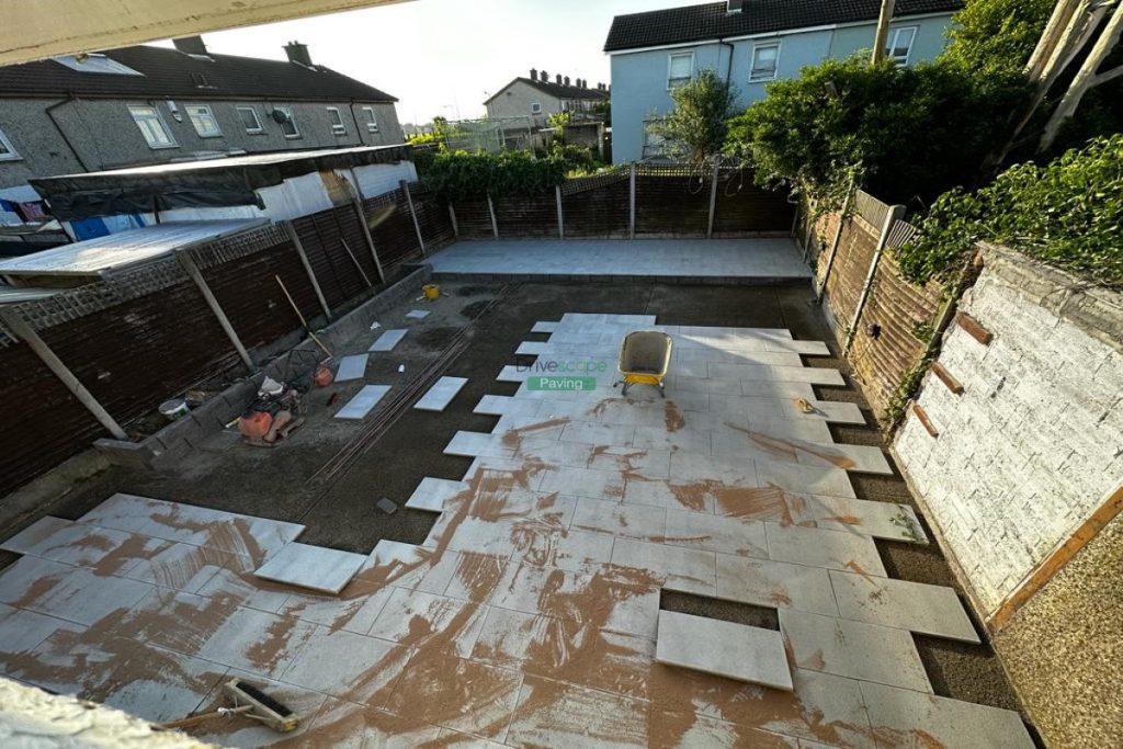 Patio with Silver Granite Slabs, Charcoal Borders and Raised Flowerbeds in Tallaght, Dublin (6)