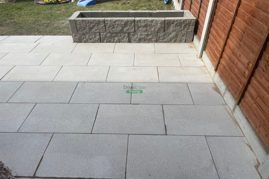 Patio with Silver Granite Slabs and Raised Flowerbeds in Hansfield Wood, Dublin (5)
