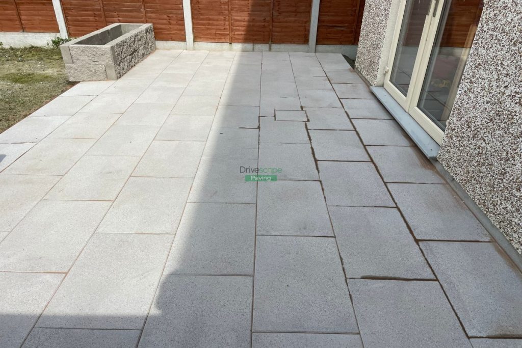 Patio with Silver Granite Slabs and Raised Flowerbeds in Hansfield Wood, Dublin