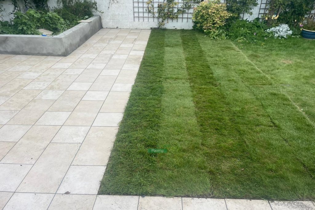Porcelain Tiled Patio with Raised Flowerbeds and Roll-on-Turf in Portmarnock, Dublin (2)