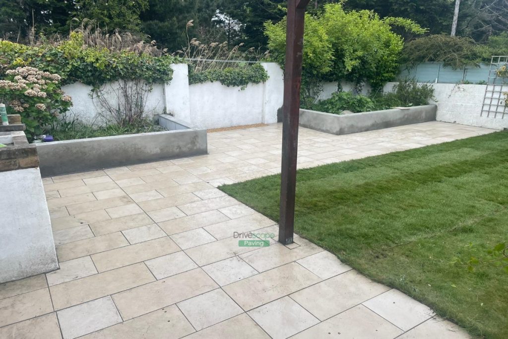Porcelain Tiled Patio with Raised Flowerbeds and Roll-on-Turf in Portmarnock, Dublin
