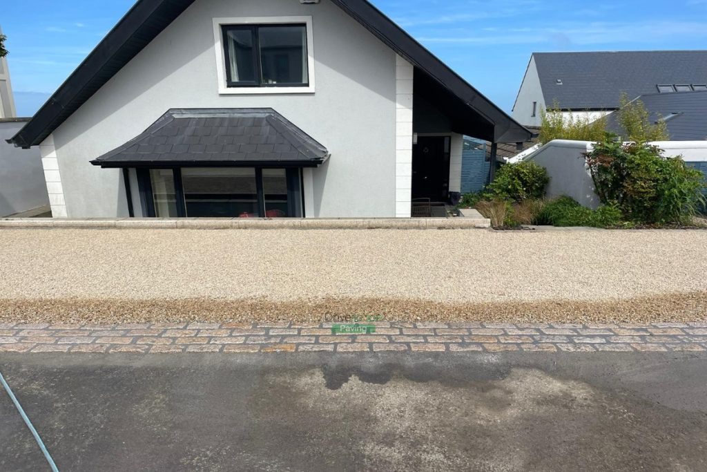 Driveway with Golden Gravel and Granite Cobbles in Wicklow