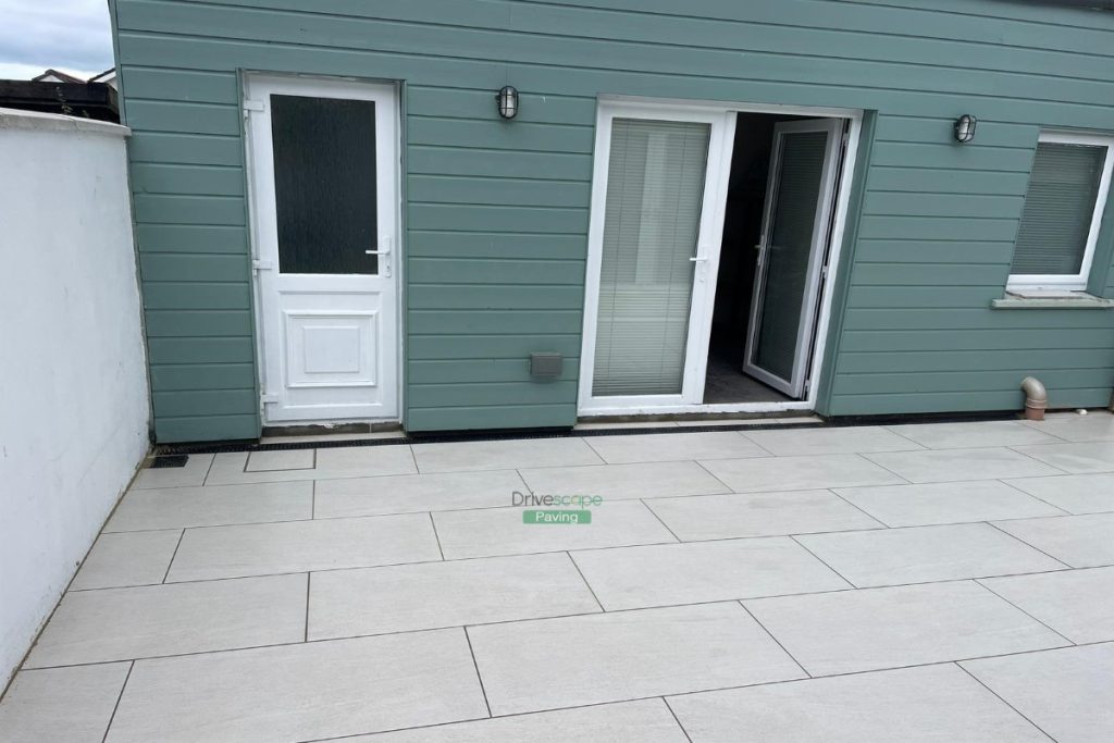 Patio with Porcelain Tiles and Driveway with Black Granite Paving in Kilcoole, Co. Wicklow