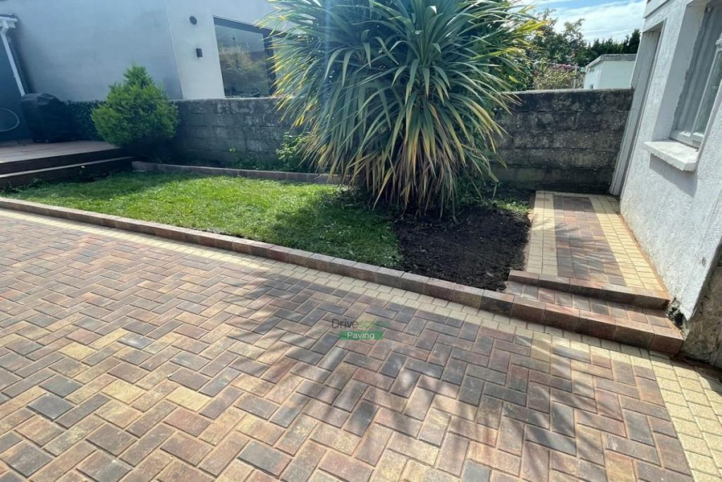 Patio with Rustic Slane Paving and Buff Granite Setts in Cabra, Dublin (3)