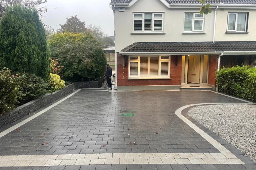 Driveway with Corrib Paving, Granite Borders and Step in Kilpedder, Co. Wicklow