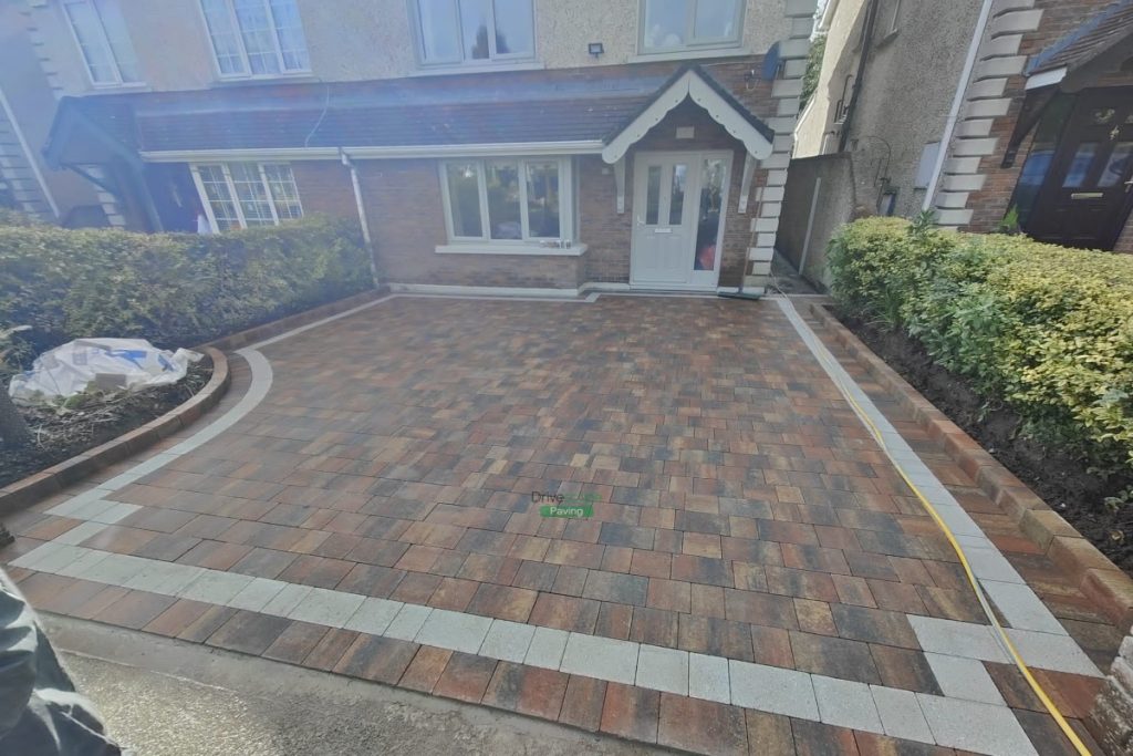 Driveway with Rustic Lismore Paving and Silver Granite Borders in Delgany, Co. Wicklow