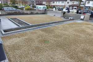 Two Adjacent Driveways with Golden Gravel and Silver Granite Cobblestones in Clontarf, Dublin (12)