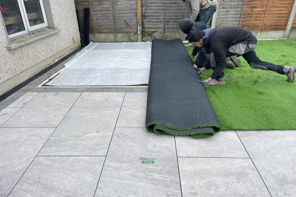 Porcelain Tiled Patio with Artificial Grass and Raised Flowerbeds in Lucan, Dublin (12)