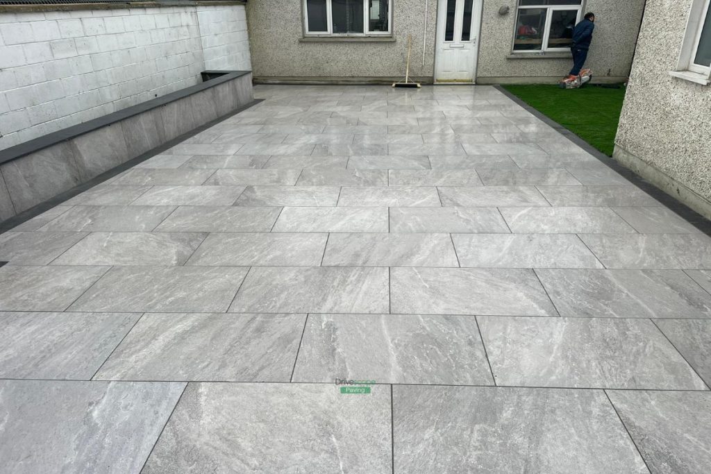 Porcelain Tiled Patio with Artificial Grass and Raised Flowerbeds in Lucan, Dublin (13)