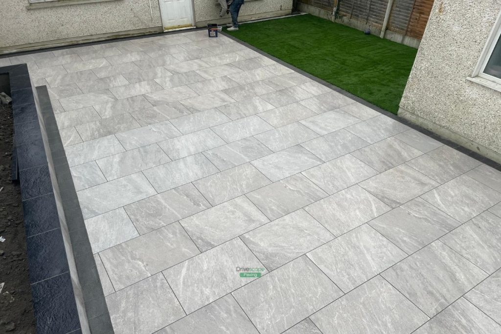 Porcelain Tiled Patio with Artificial Grass and Raised Flowerbeds in Lucan, Dublin (14)