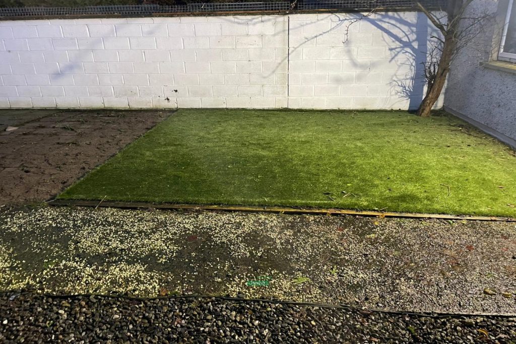 Porcelain Tiled Patio with Artificial Grass and Raised Flowerbeds in Lucan, Dublin (2)