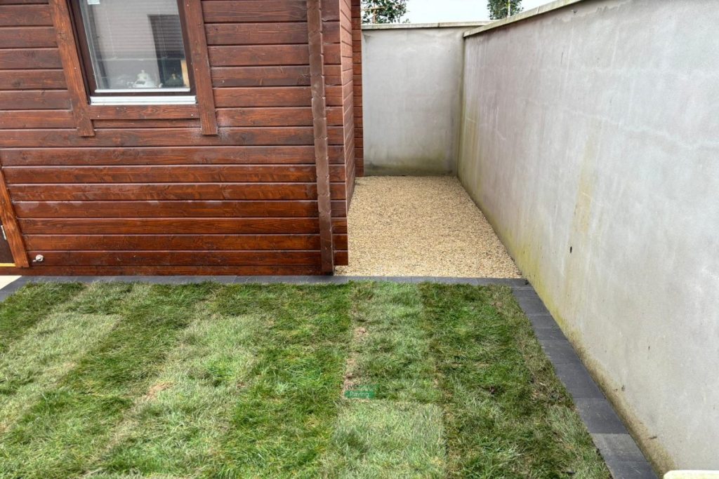Patio with Oyster Slabs, Charcoal Borderlines and Roll-Out Turf in Portmarnock, Dublin (4)