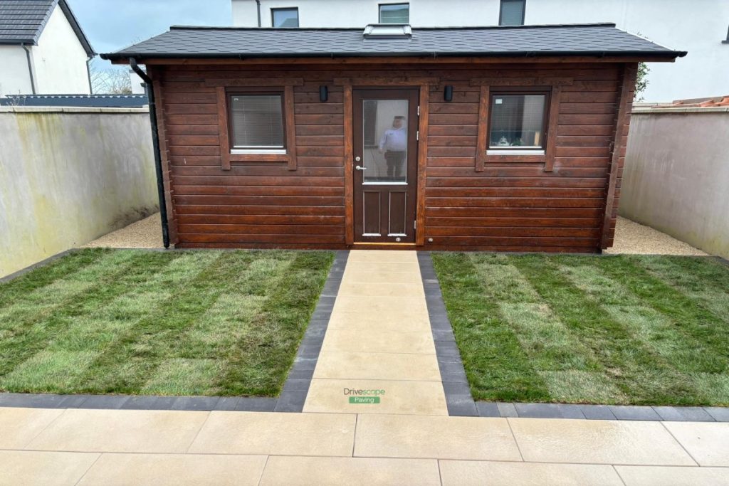 Patio with Oyster Slabs, Charcoal Borderlines and Roll-Out Turf in Portmarnock, Dublin (8)