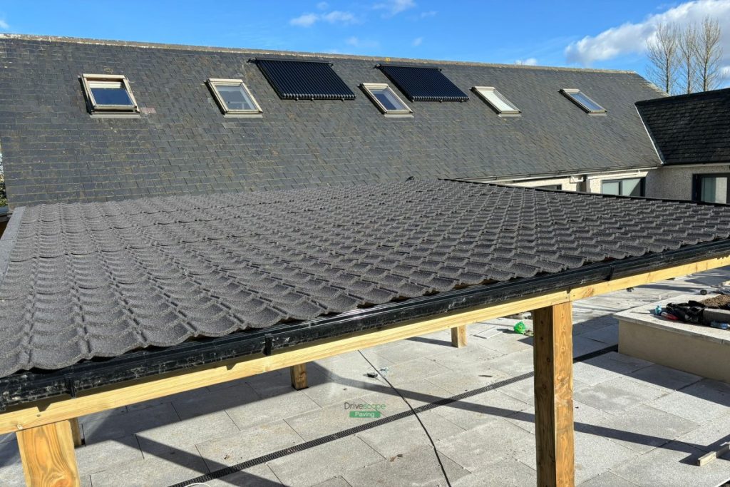 Patio with Gravelled Pathway, Roofed Pergola and Raised Flowerbeds in Balrothery, Co. Dublin (8)