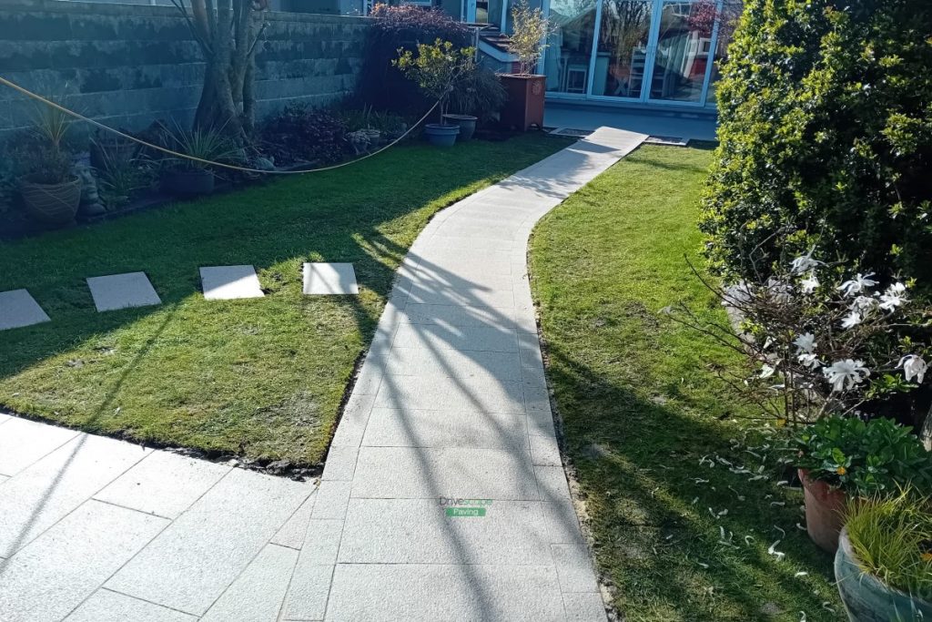 Patio with Brown Granite Slabs, Bull-Nose Step and Stepping Stones in Clontarf, Dublin (5)