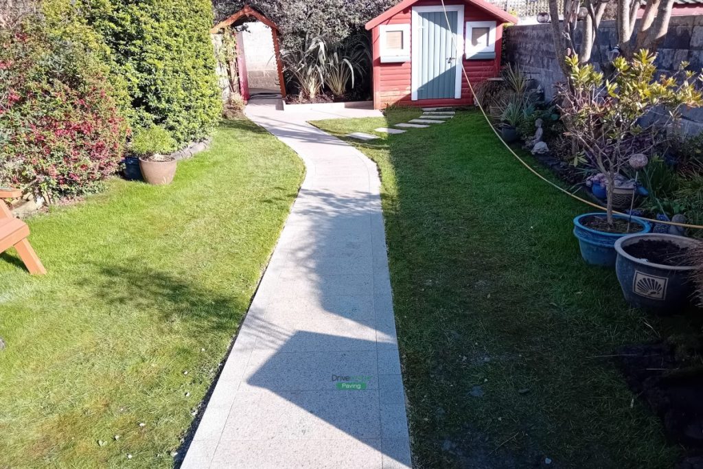 Patio with Brown Granite Slabs, Bull-Nose Step and Stepping Stones in Clontarf, Dublin (6)