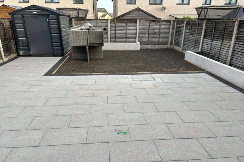 Silver Granite Slabbed Patio with Boxed Flowerbeds in Hansfield Wood, Dublin (5)