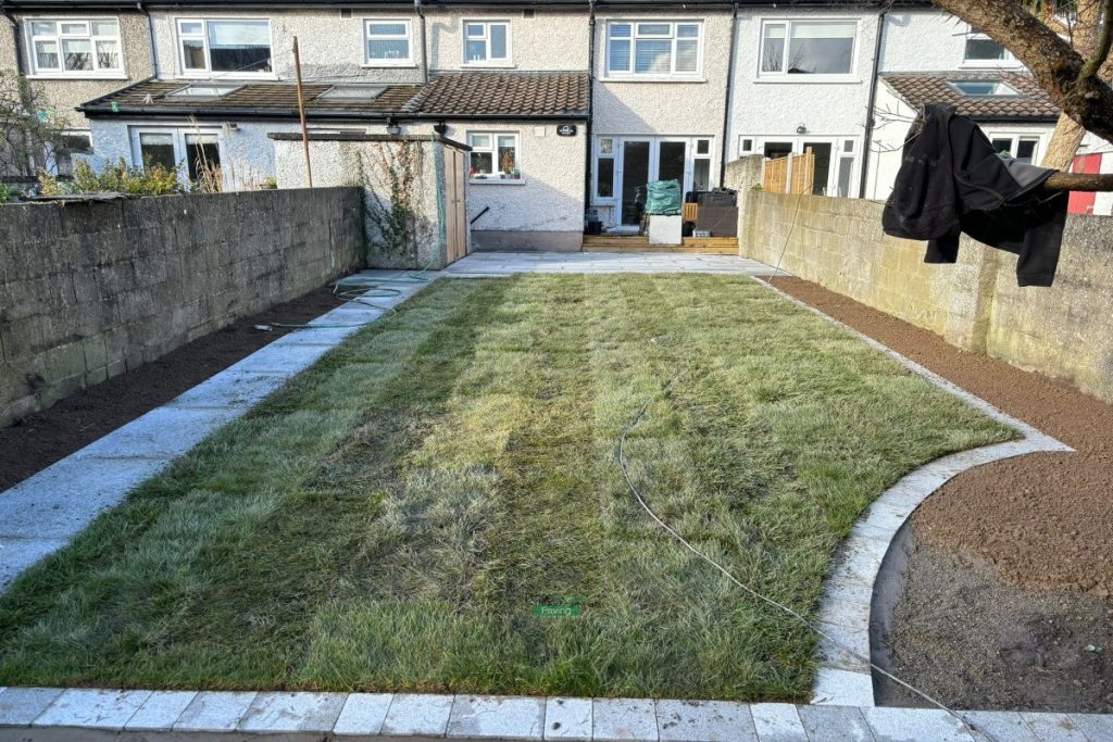 Silver Granite Slabbed Patio with Roll-On Turf in Clontarf, Dublin